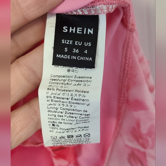 SHEIN (Small) Pink Floral Strapless (Tub Style) Sheer Dress - Picture 3 of 8